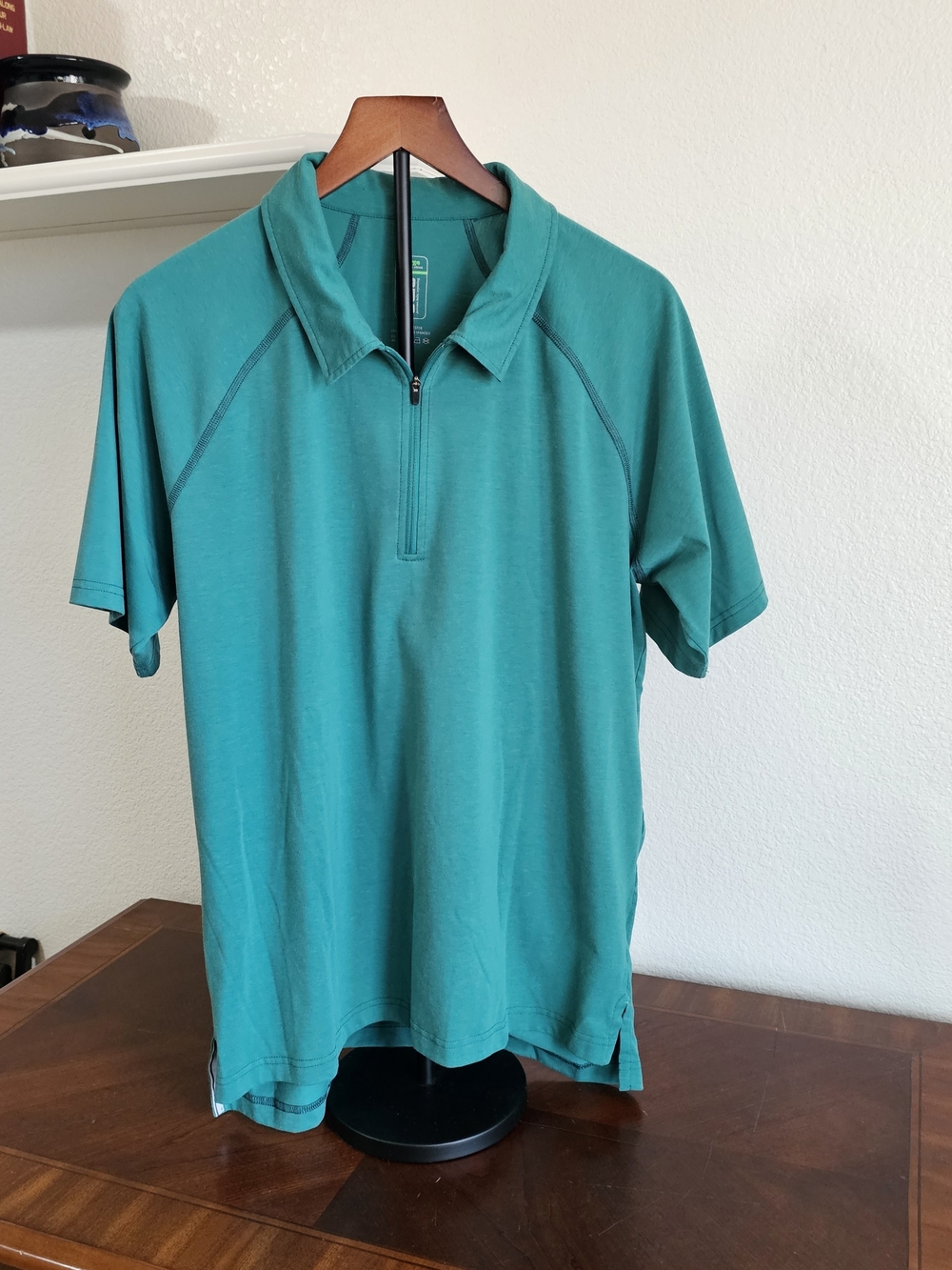 Stio Men's Short-Sleeve Quarter-Zip Polo, Size Large Green